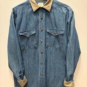 Denim Button Down Shirt with Tan Accents